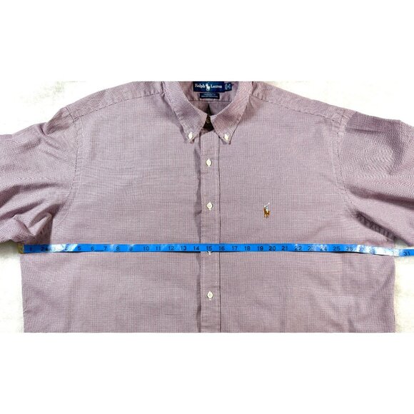 Ralph Lauren Yarmouth Oxford Shirt Mens 18 34/35 Red Micro Check Multicolor Pony - Picture 9 of 9